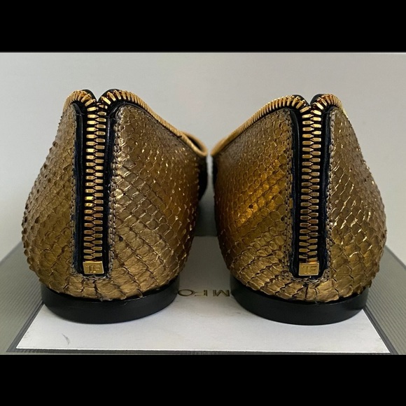 TOMFORD NIB Metallic Gold Python Flats - Picture 9 of 14